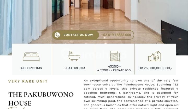 The Pakubuwono House, TOWNHOUSE, Very RARE unit, Ready to move in, TERMURAH