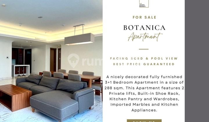 Apartemen Botanica simprug 3+1br 288sqm Facing Scbd pool View