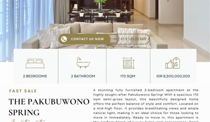 RARE FIND: The Pakubuwono Spring, 2BR fully renovated, Nicely furnished. Also avail other 2BR/4BR for sale. Pls ctc Clara-Abie property for more info and private showings!