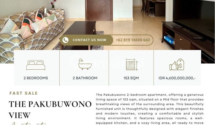 The Pakubuwono View, 2BR 153sqm, Ready to move in, TERMURAH, UNBLOCKING view.