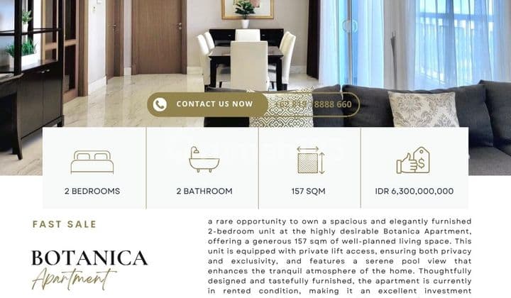 Botanica Apartment, 2BR 157sqm, POOL VIEW, Best Price available.