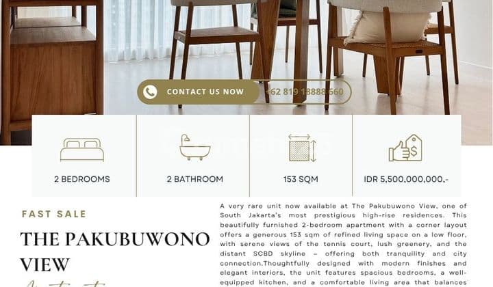 Pakubuwono View, 2-bedroom corner unit, inward-facing, COMPLETELY renovated, RARE FIND, Best price guaranteed! Please contact Clara-Abie Property for more information and private viewings!