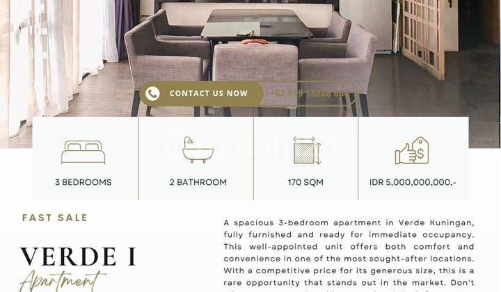 VERDE EAST TOWER, 3BR 170sqm, TERMURAH dan SIAP HUNI