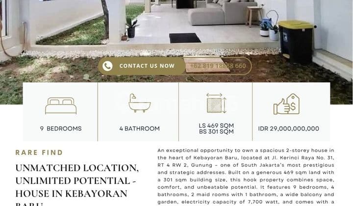 Rare find: House for sale in Kebayoran Baru, Renovated, Prime location, Please contact Clara- Abie Property for more info and private showings!