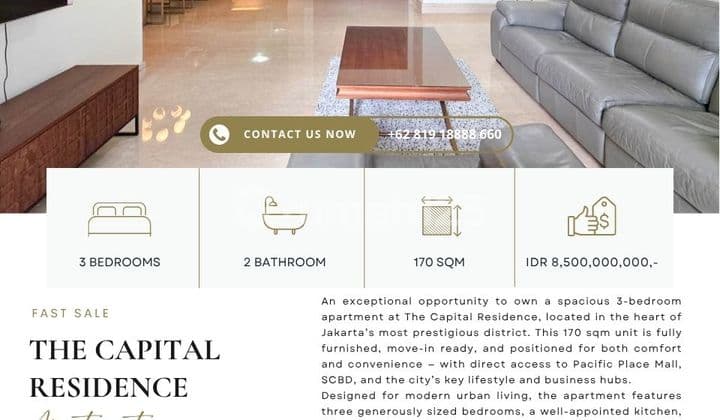 The Capital Residence, 3BR 170sqm, FAST SALE, Below Market price!