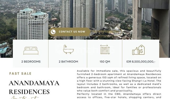 FAST SALE: Anandamaya Residences, 2BR High floor, nicely furnished, ready to move in