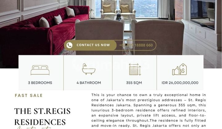 ST.REGIS Apartment, 3BR 355sqm, HIGH FLOOR and furnished, BEST VIEW & RARE Unit! CHEAPEST