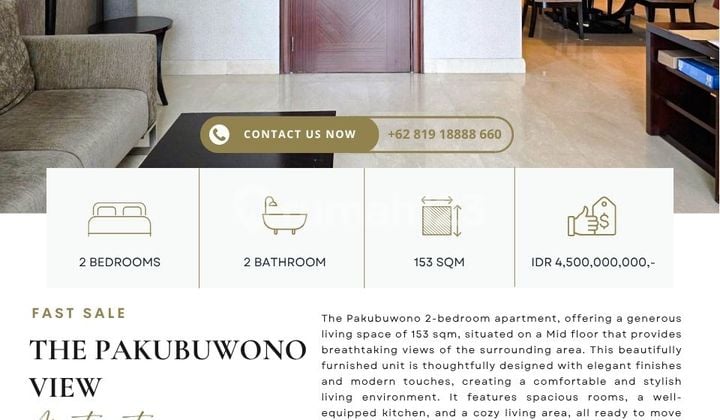 Pakubuwono View, 2BR 153sqm, POOL VIEW, HARGA TERMURAH