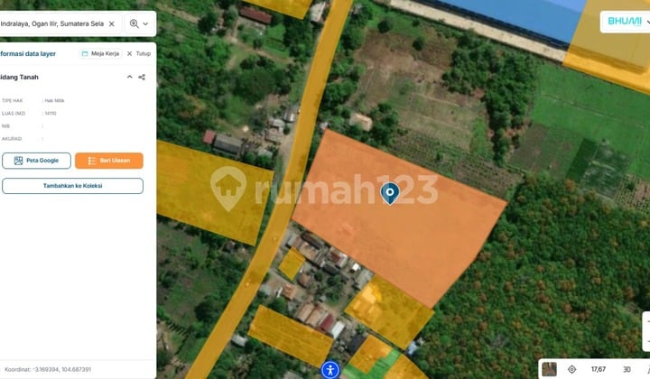 DIJUAL TANAH KERAS JALAN SRIWIJAYA RAYA KM 26 INDRALAYA - PALEMBANG