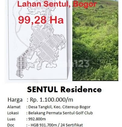 Lahan Terluas Lt 992.800 M2 di Sentul Residence, Citereup, Bogor