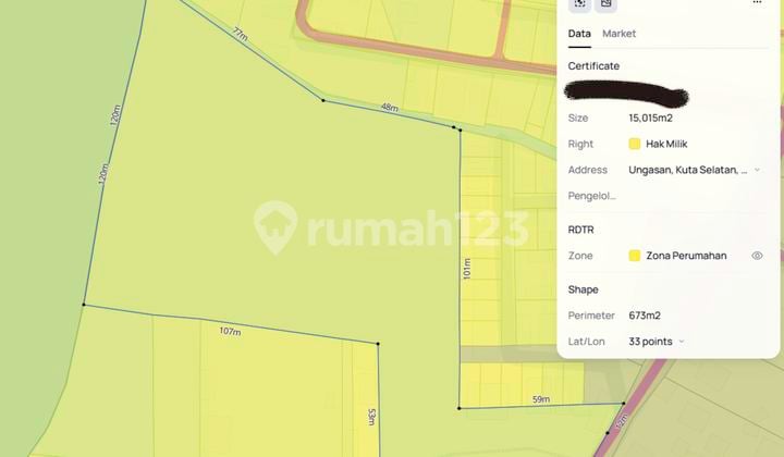 Tanah Jalan Pura Mesuka Ungasan Kuta Selatan Bali 4,25 Juta Permeter