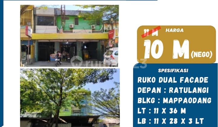 DIJUAL Ruko double facade Jalan Ratulangi dan Jalan Mappaodang