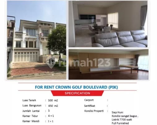 Rumah Disewakan di PIK Crown uk 300m2 Furnished 4BR Siap Huni at Jakarta Selatan