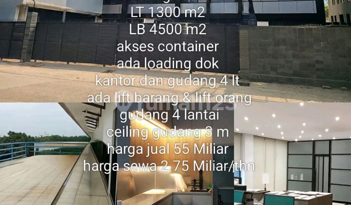Building Consists of Warehouse and 4-Storey Office for Rent in Sunter, Strategically Located Near Tanjung Priok Port, Foodcentrum, Sunter Mall, and Sunter Lake.