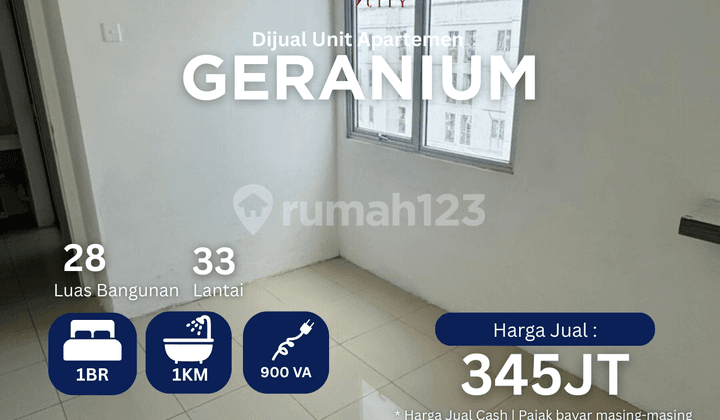 Jual 1 Kamar Kosongan Apartemen Bassura City Lantai Atas SHM