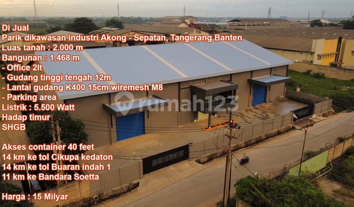 di Jual Pabrik gudang Baru 2.000 m2 di Kawasan Industri Akong Tangerang
