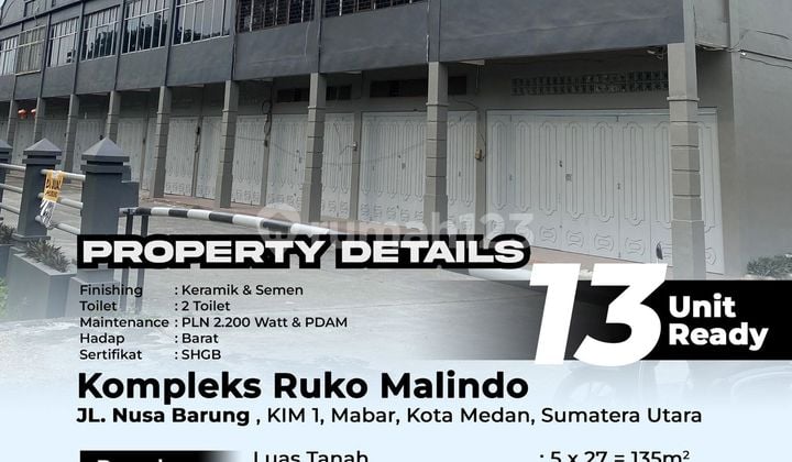 Dijual & Disewakan Ruko Bagus Jalan Nusa Barung - KIM 1, Komplek Ruko Malindo, Medan Kota, Medan