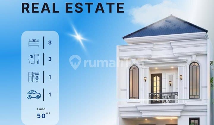 Rumah Baru Desain American Classic Dalam Cluster Asri, Strategis Dekat ke Jakarta Selatan. Lokasi di Condet, Kramatjati - Jakarta Timur