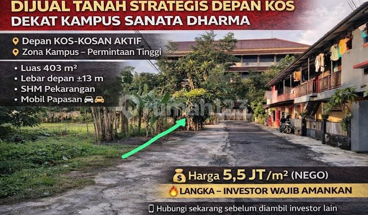 Strategic Land for Sale in Front of Dormitory Near Sanata Dharma Campus Strategic Land for Sale in Front of Dormitory Near Sanata Dharma Campus