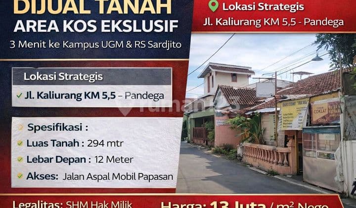 Dijual Tanah Strategis Area Kos Eksklusif Pangega