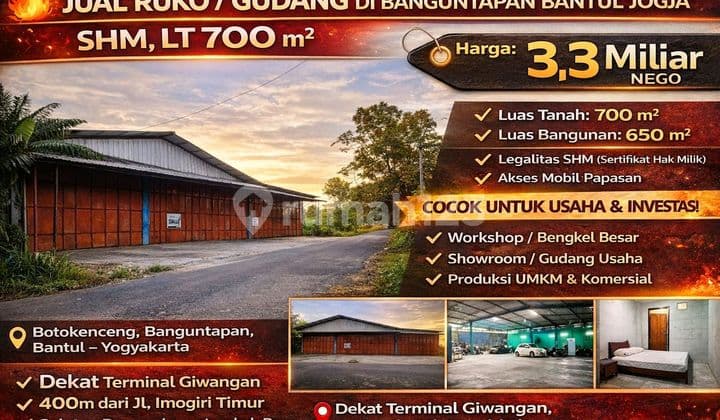 Jual Ruko / Gudang di Banguntapan Bantul Jogja - SHM, Lt 700 M²