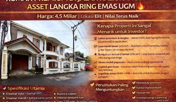 Rumah Premium di Jalan Kaliurang Km 6 - Asset Langka Ring Emas Ugm
