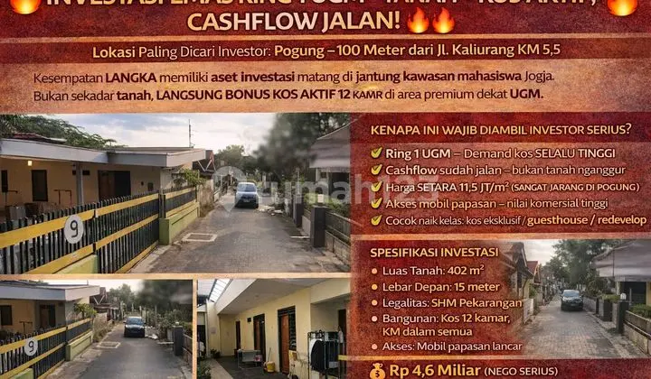:Fire: Investasi Emas Ring 1 Ugm - Tanah + Kos Aktif, Cashflow Jalan! :Fire:
