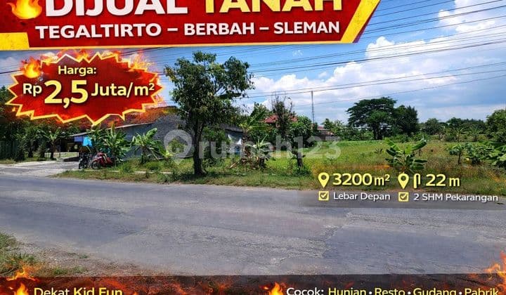 Jual Tanah Jalan Raya Berbah Sampakan 3.200 M² SHM Pekarangan - Sleman