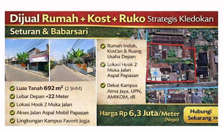 For Sale: Boarding House & Shop House Hook Seturan Babarsari Sleman