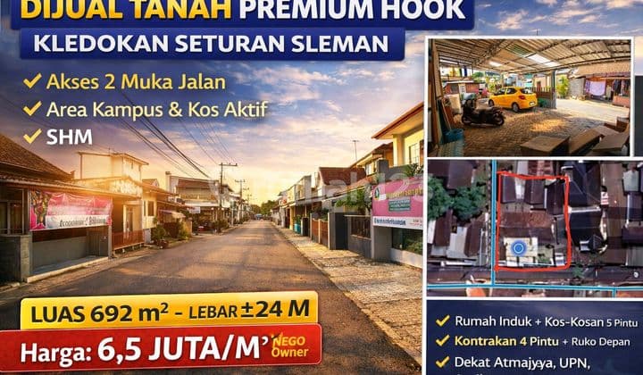 Dijual Tanah Premium Hook di Kledokan Seturan Sleman - 692 M², 2 Muka Jalan, Kawasan Kampus