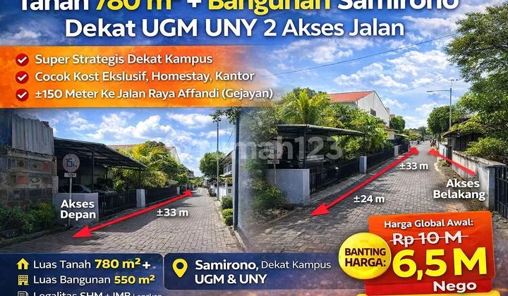 Tanah 780 M² + Bangunan Samirono Dekat Ugm Uny 2 Akses Jalan Tanah 780 M² + Bangunan Samirono Dekat Ugm Uny 2 Akses Jalan