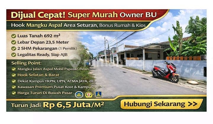 Dijual Tanah Murah Seturan Hook Mangku Aspal Bonus Rumah