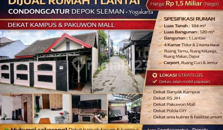 Rumah Tinggal 1 Lantai di Condongcatur, Depok Sleman - Lokasi Strategis Dekat Kampus & Pusat Kota