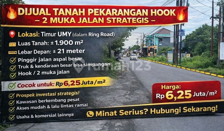Tanah Pekarangan Hook 2 Muka Jalan - Timur Umy, Ring Road