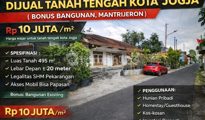 For Sale Land in the Center of Yogyakarta City - Building Bonus, Mantrijeron For Sale Land in the Center of Yogyakarta City - Building Bonus, Mantrijeron