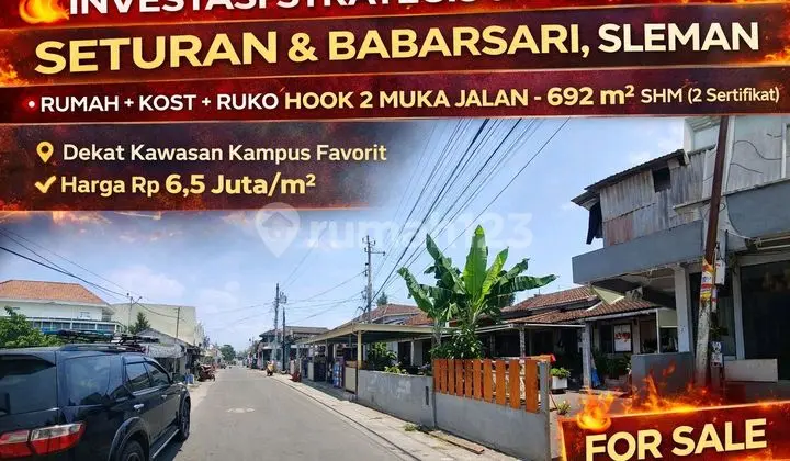 Jual Rumah + Kost + Ruko Seturan Sleman 692 M² Hook 2 Muka Jalan