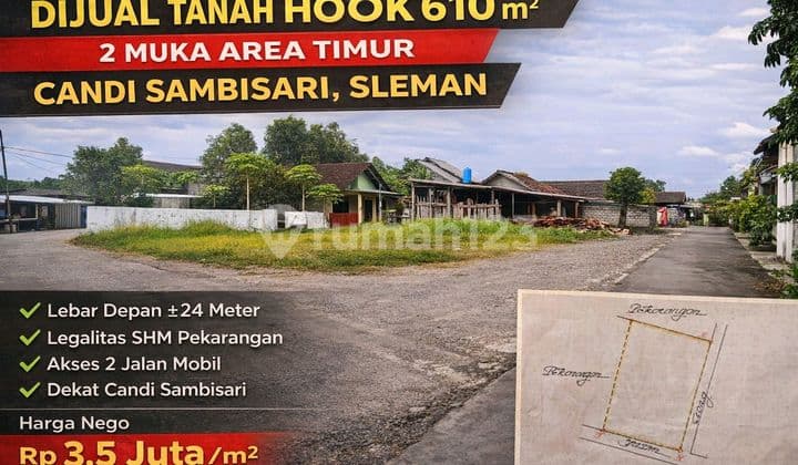 Dijual Tanah Hook 610 M² - 2 Muka Timur Candi Sambisari, Sleman