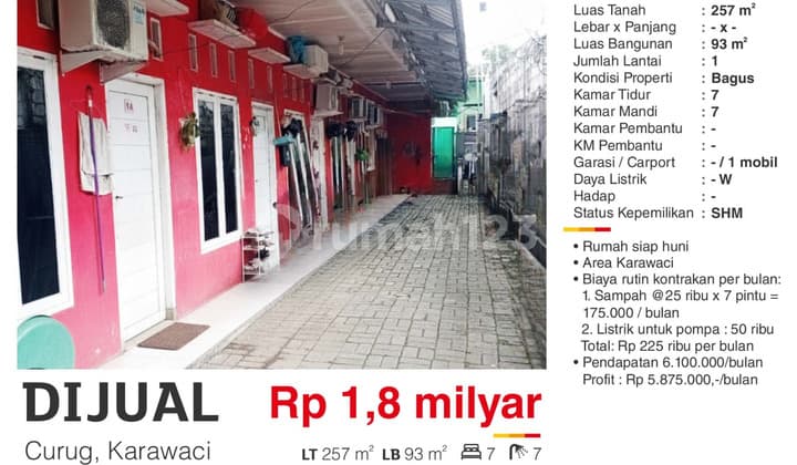Dijual Rumah Kost Curug Karawaci Tangerang Bagus Terisi Cocok Buat Investasi Jul