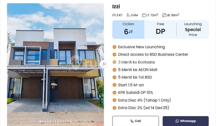 Hunian Bernilai Tinggi di Jantung BSD City Sinarmasland Dijual Rumah Izzi BSD Hanya 1Man