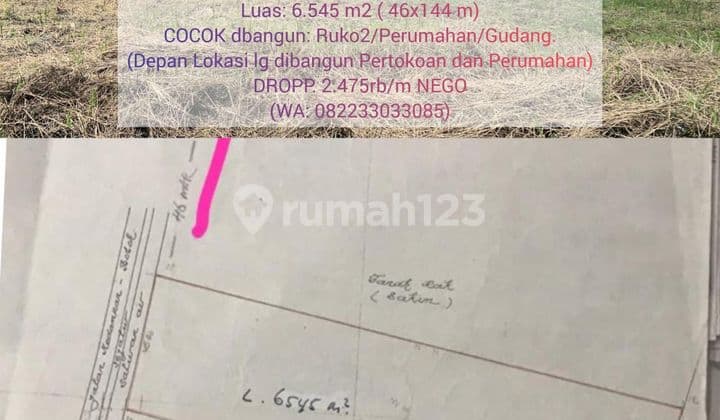 CHEAPEST Land on the main road Bringkang Menganti Gresik, super strategic, suitable for housing/office/shop houses/warehouses, only 2.475 million/m² still negotiable GREAT FOR INVESTMENT!