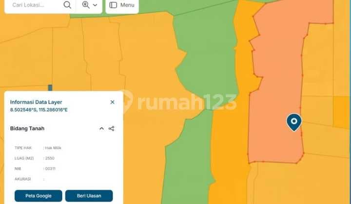 Dijual Tanah View Sawah di Pejeng Ubud Jalan Mobil