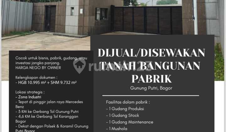 Dijual Gudang bangunan Pabrik Di Gunung Putri (dy)