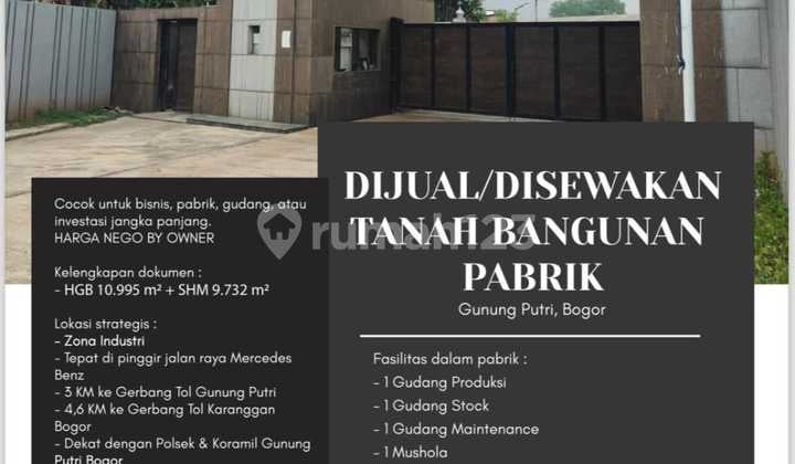 Dijual Gudang bangunan Pabrik Di Gunung Putri (dy)