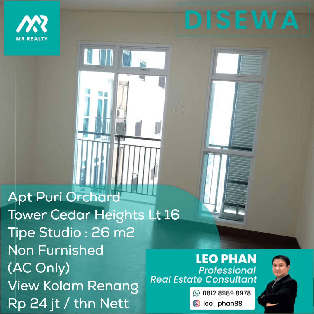 Apartement Puri Orchard Tower Cedar Heights Wing B Lt 16, Studio, Non Furnished