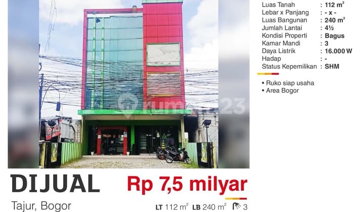 Ruko Siap Usaha Di Tajur, Bogor Area. Cocok Untuk Office Dan Bank