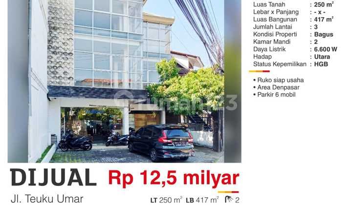 Ruko Jalan Teuku Umar Denpasar Bali. Hadap Jalan Utama