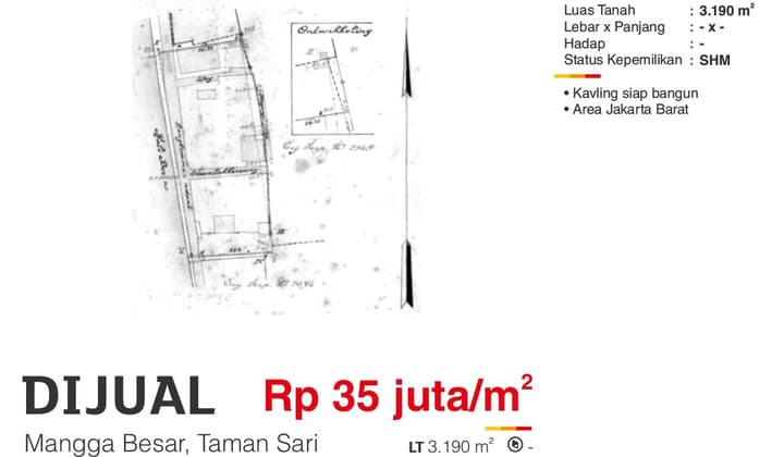 Kavling Komersil Di Area Mangga Besar, Taman Sari Jakbar