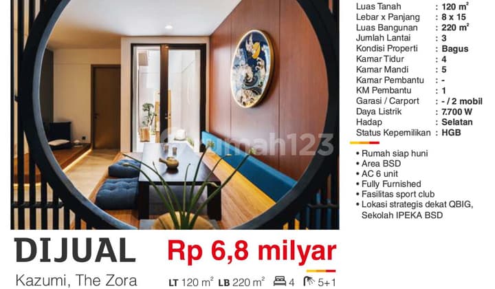 Rumah Furnished Kazumi, The Zora. Dekat Qbig Bsd