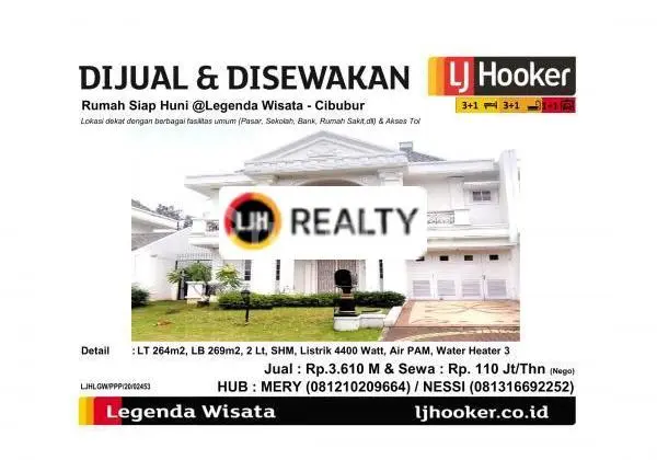 Dijual dan Disewakan Rumah Siap Huni @Legenda Wisata - Cibubur