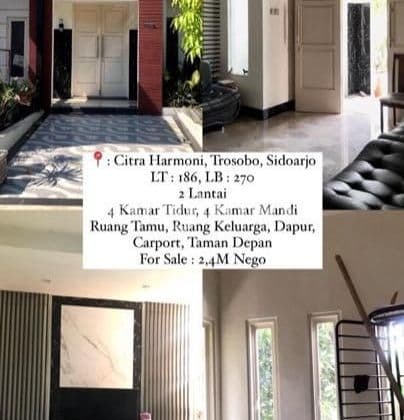 RUMAH 2 LANTAI SIAP HUNI CITRA HARMONI DEKAT TROSOBO